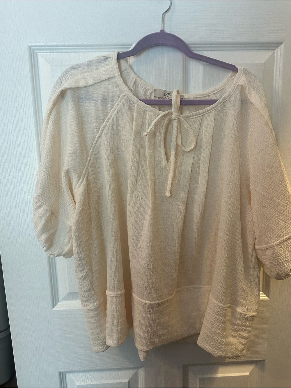 LOFT Cream Peasant Tunic with Tie Neck